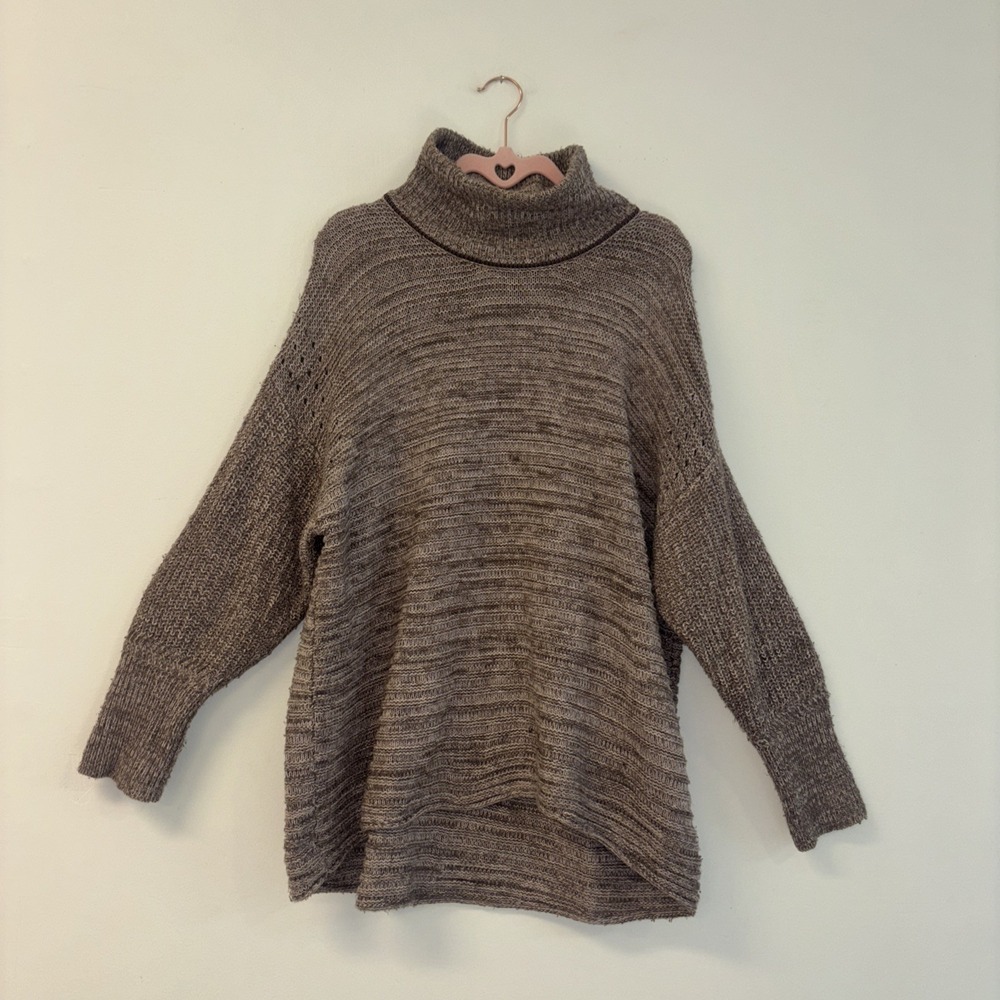 Vera Wang Women's Sz XL Brown Sweater Cowl Neck Knit Neutrals Boho Fall Winter